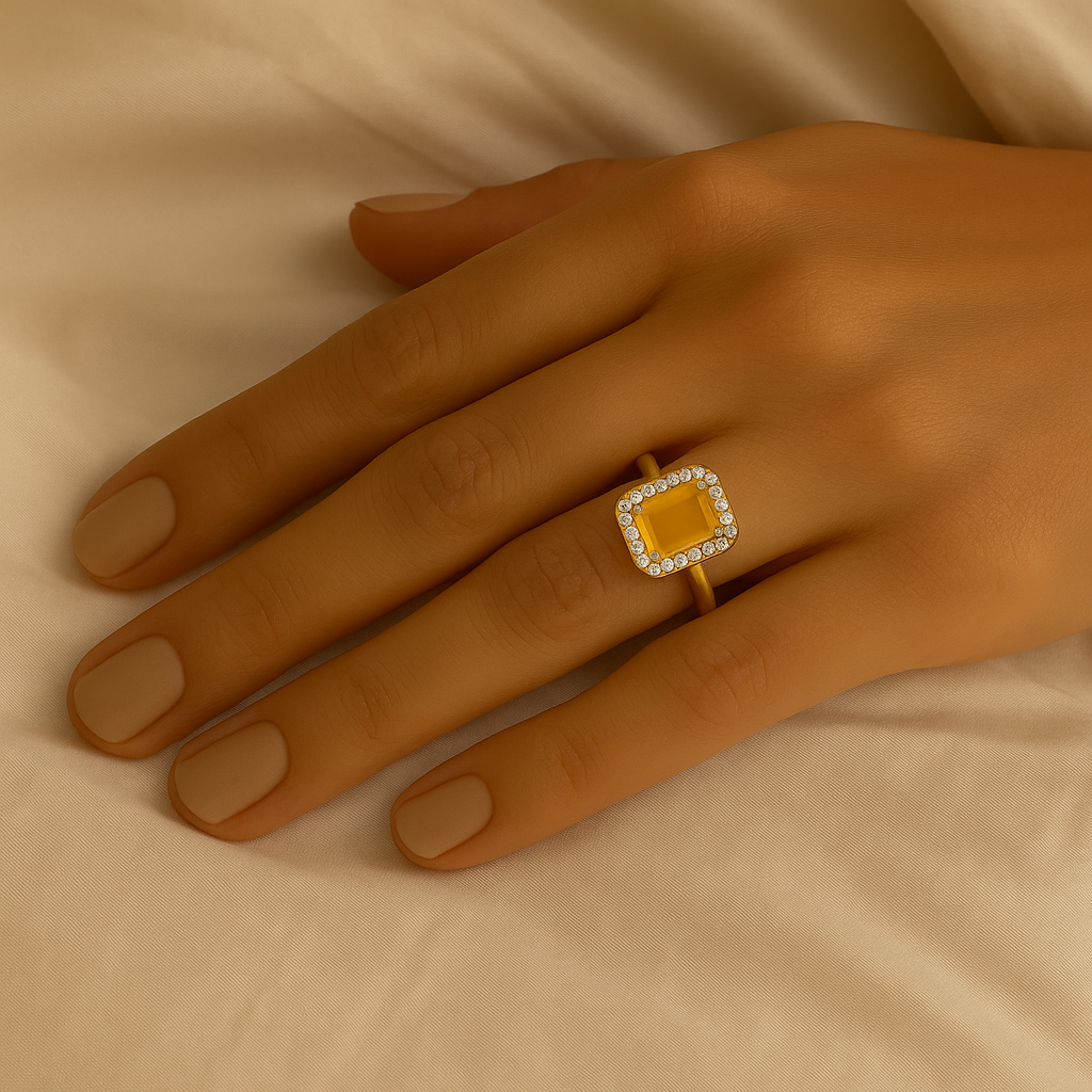Aira - Yellow Rectangle Stone Cocktail Ring