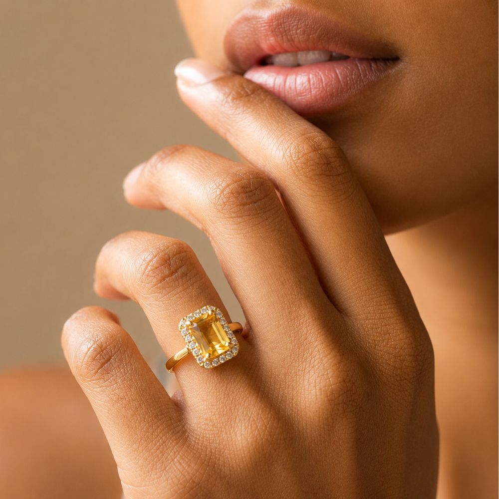 Aira - Yellow Rectangle Stone Cocktail Ring