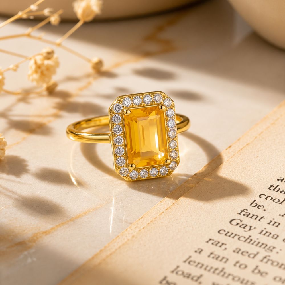 Aira - Yellow Rectangle Stone Cocktail Ring