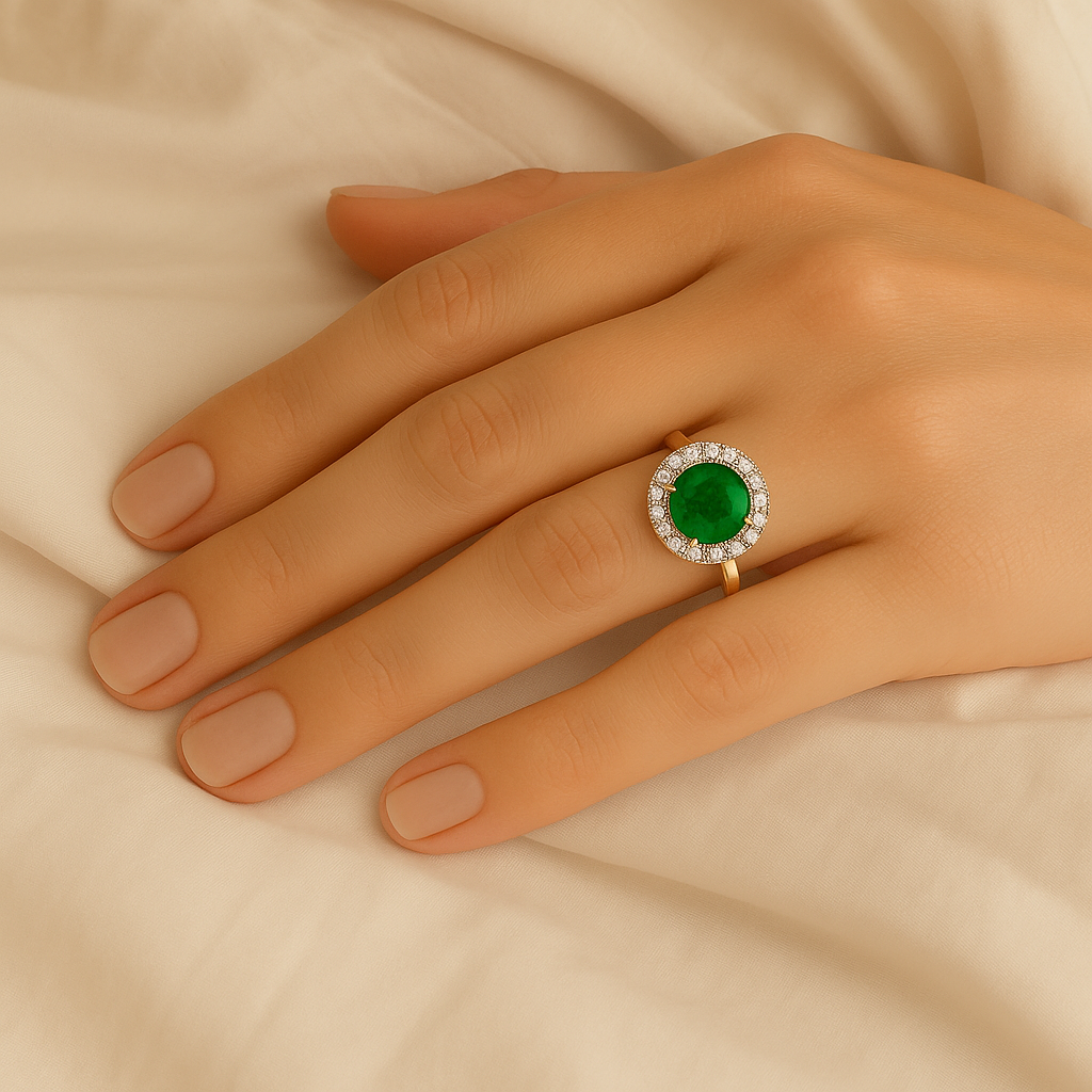 Tiana - Green Round Stone Halo Cocktail Ring