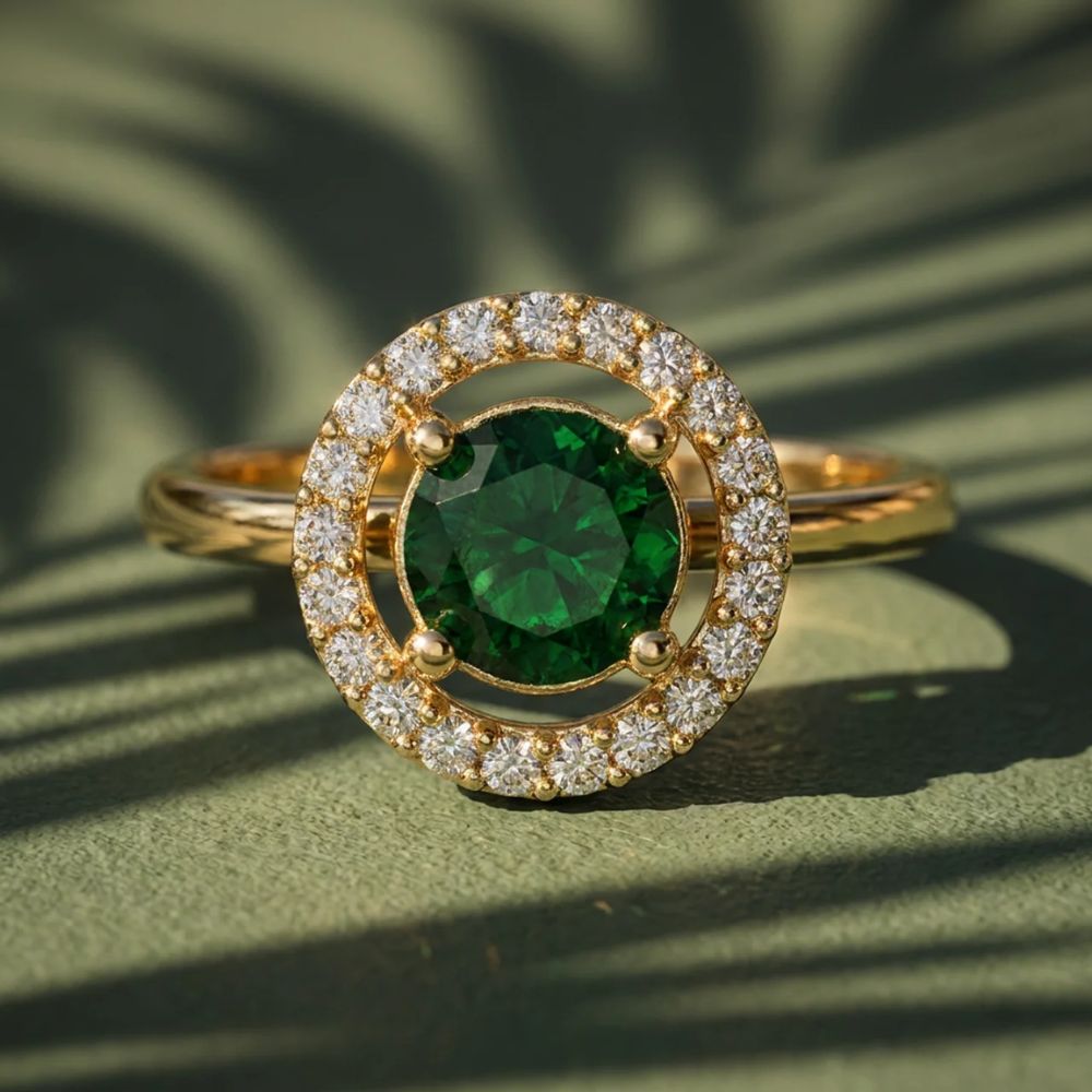 Tiana - Green Round Stone Halo Cocktail Ring