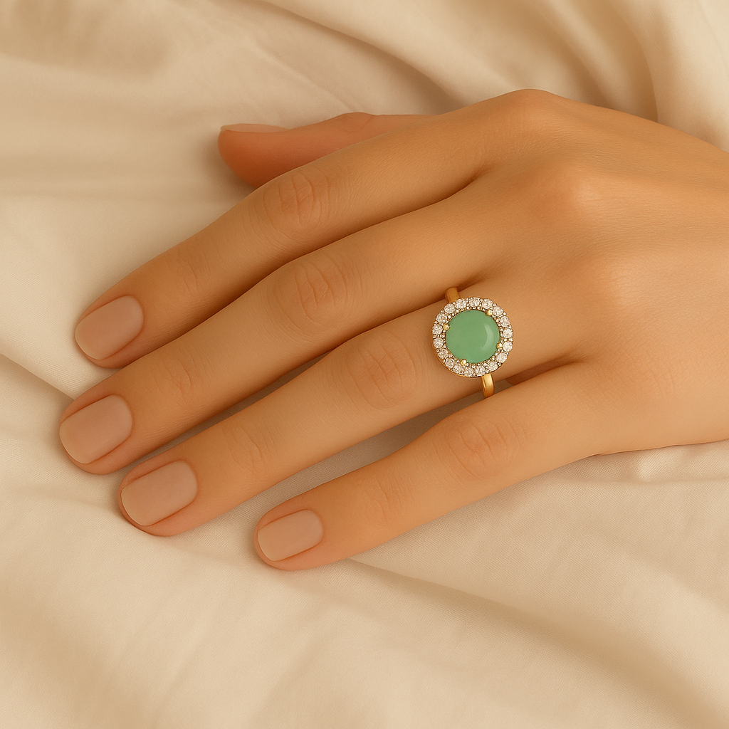 Tiana - Mint Round Stone Halo Cocktail Ring