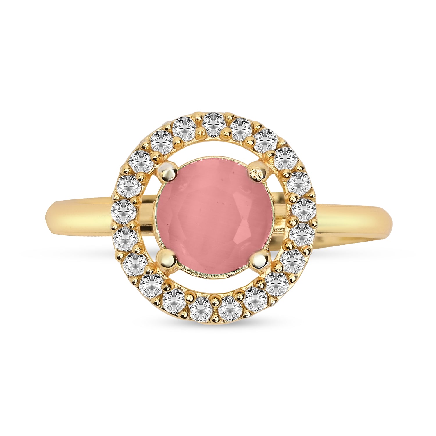 Tiana - Peach Round Stone Halo Cocktail Ring