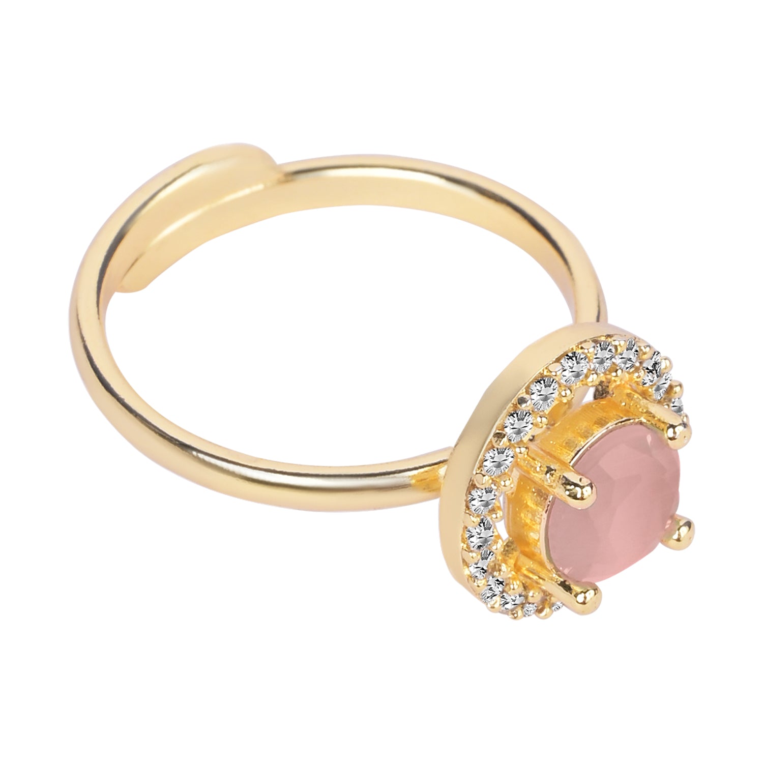 Tiana - Peach Round Stone Halo Cocktail Ring