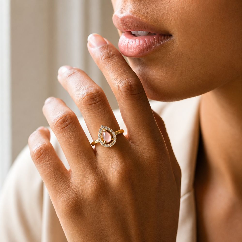 Zenya - Peach Teardrop Stone Cocktail Ring
