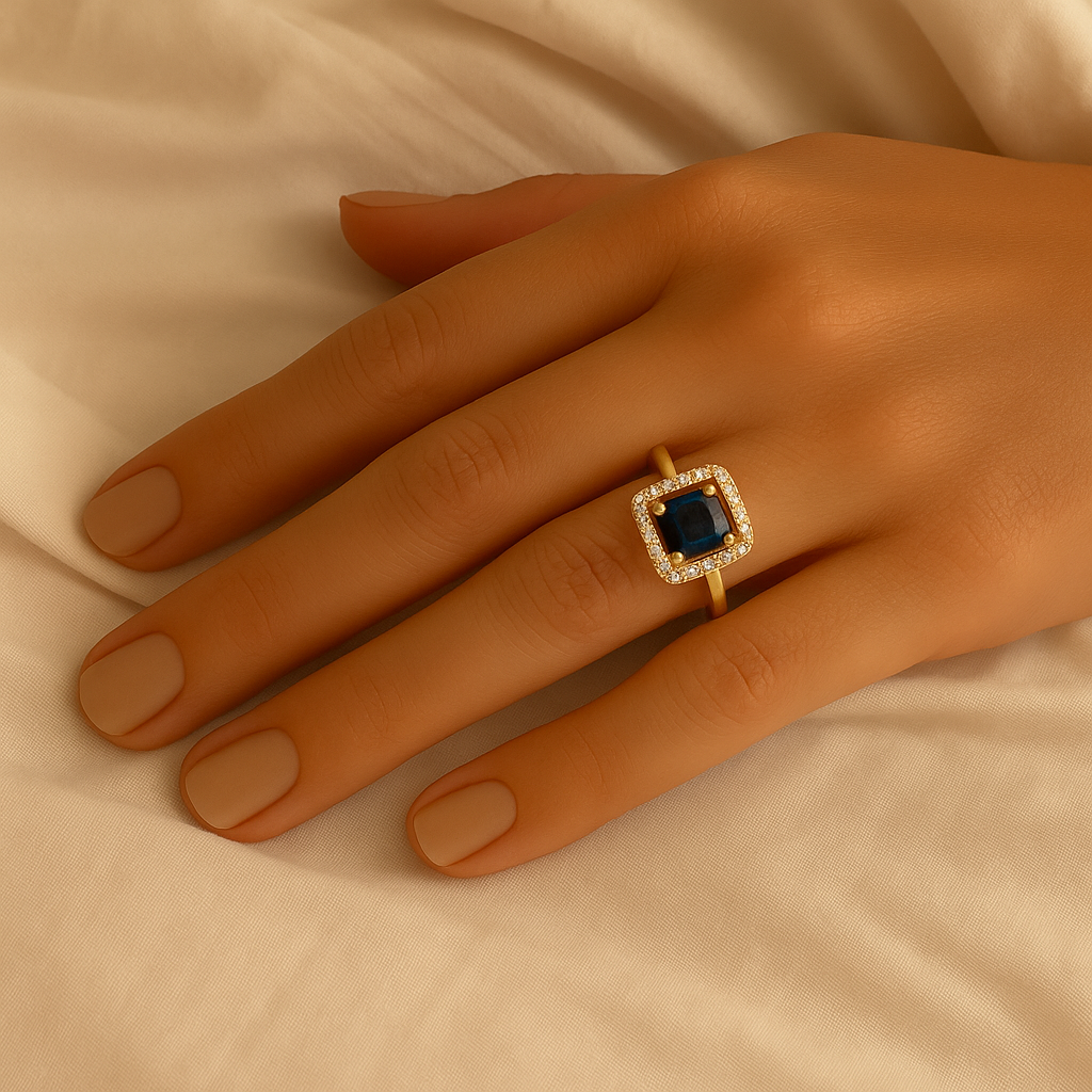 Alara - Blue Square Halo Cocktail Ring