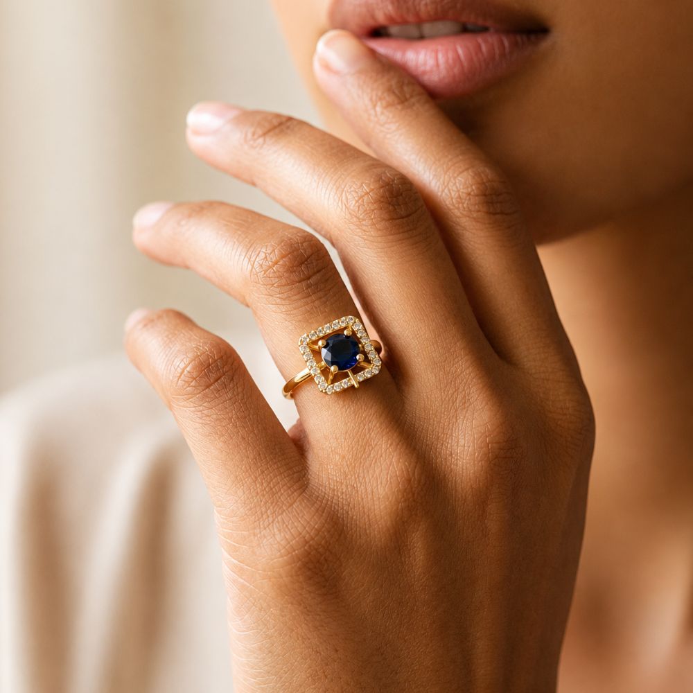 Alara - Blue Square Halo Cocktail Ring