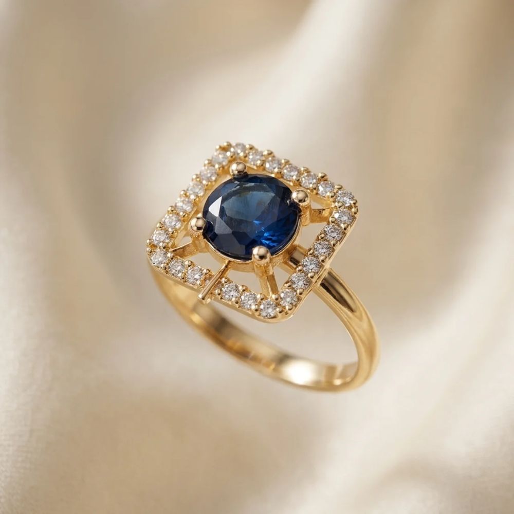Alara - Blue Square Halo Cocktail Ring