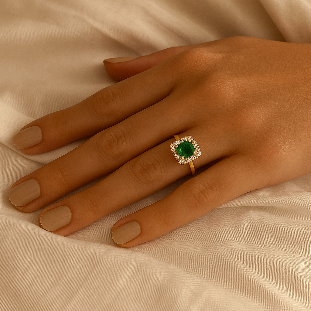 Alara - Green Square Halo Cocktail Ring