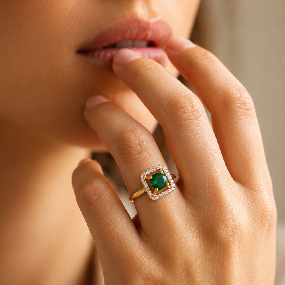 Alara - Green Square Halo Cocktail Ring