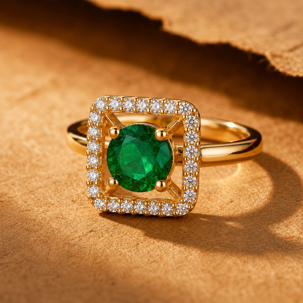Alara - Green Square Halo Cocktail Ring
