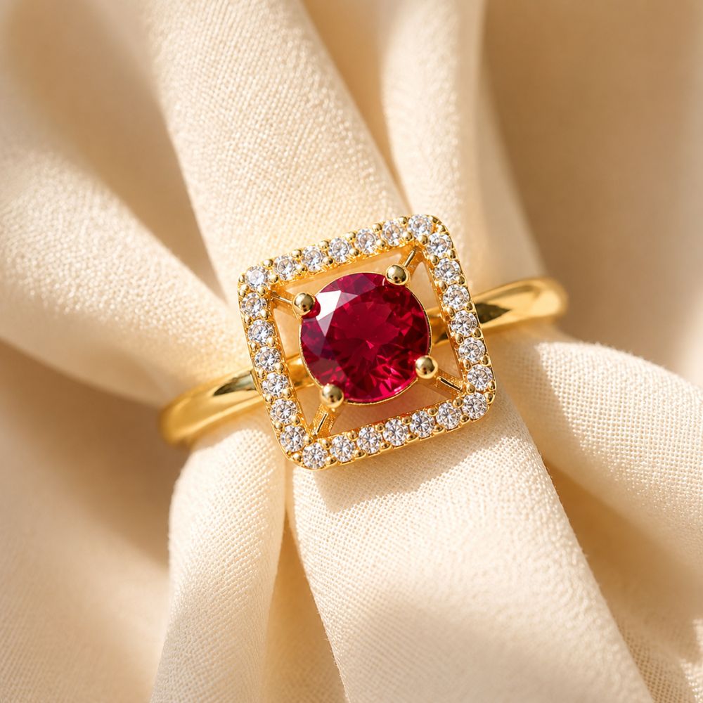 Alara - Pink Square Halo Cocktail Ring