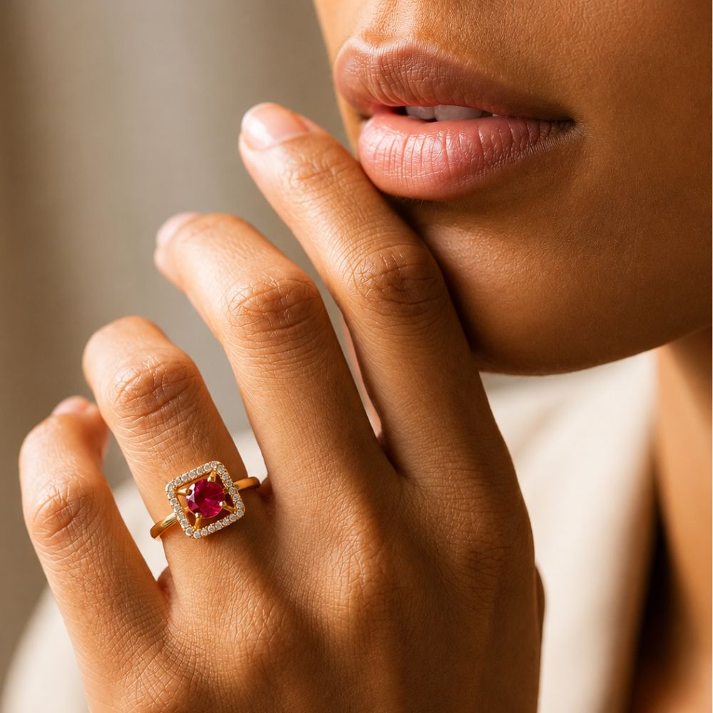 Alara - Pink Square Halo Cocktail Ring