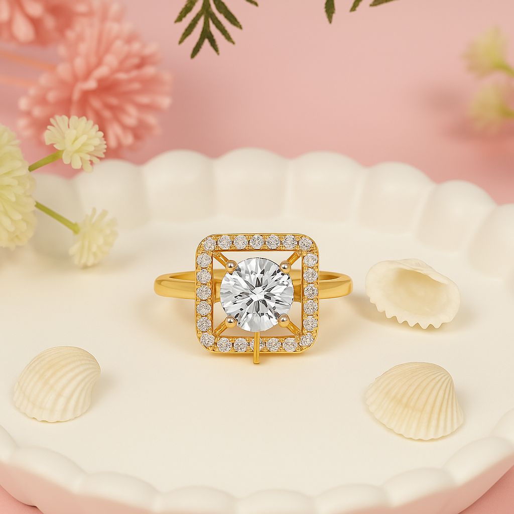 Alara - White Square Halo Cocktail Ring