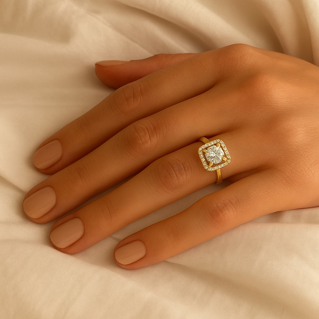 Alara - White Square Halo Cocktail Ring