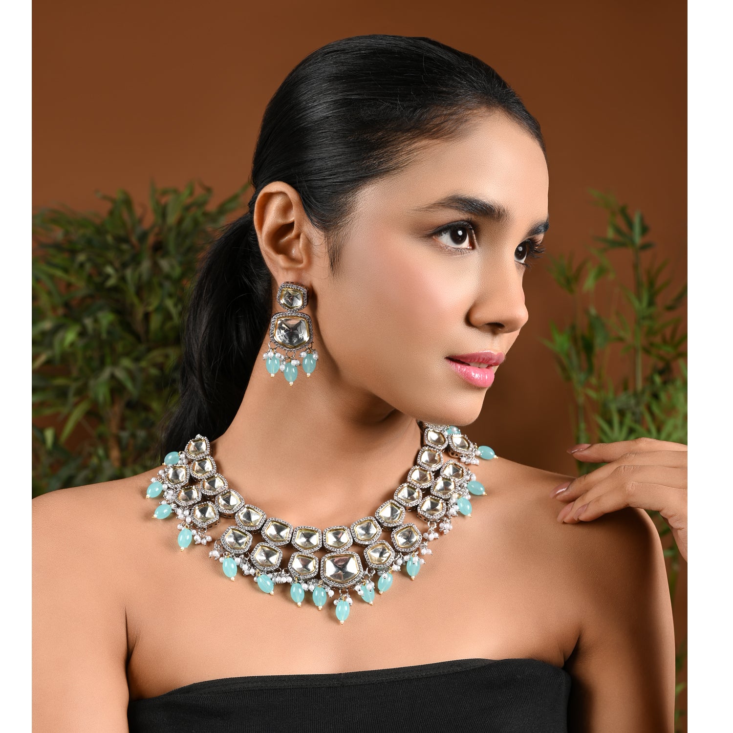 Taapsee Turquoise Polki Kundan Neckpiece