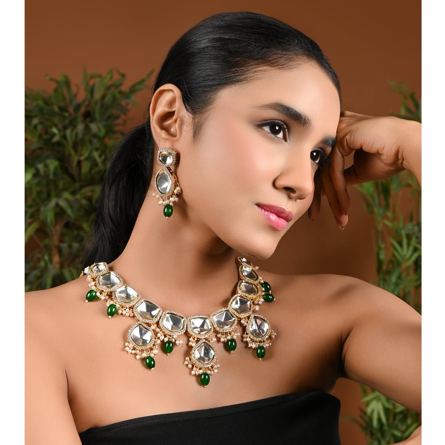 ERUM Green Polki Necklace Sets