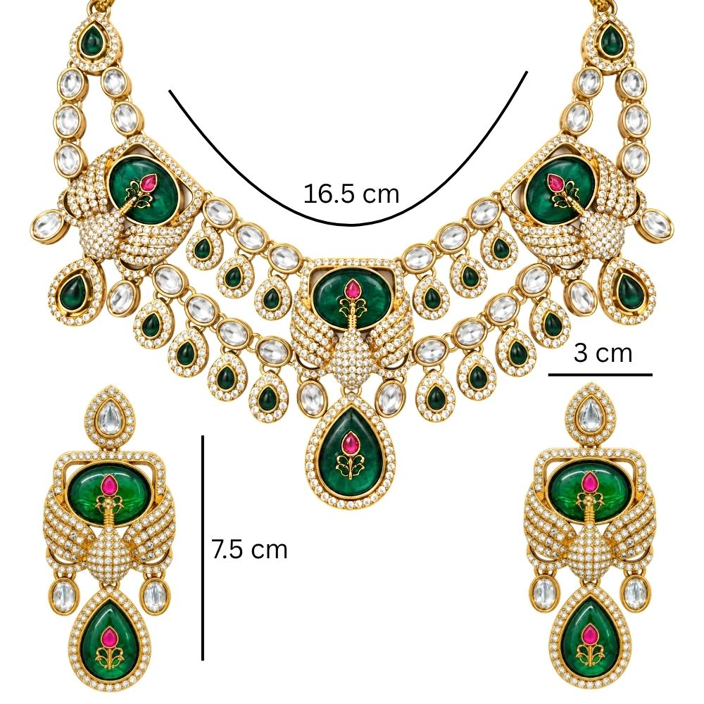 Sitara- Green Peacock Kundan Necklace Set