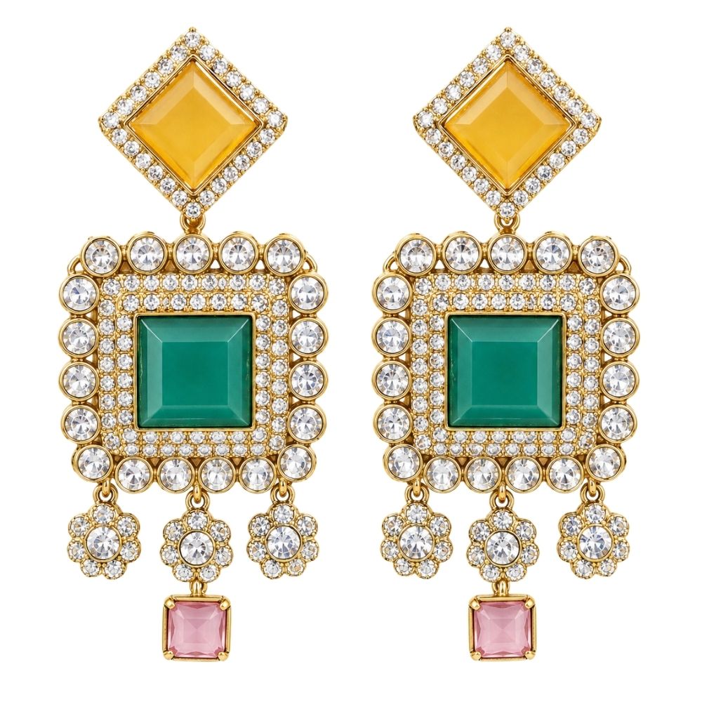 Dharika- Multicolour Geometric Necklace Set with Maang Tikka