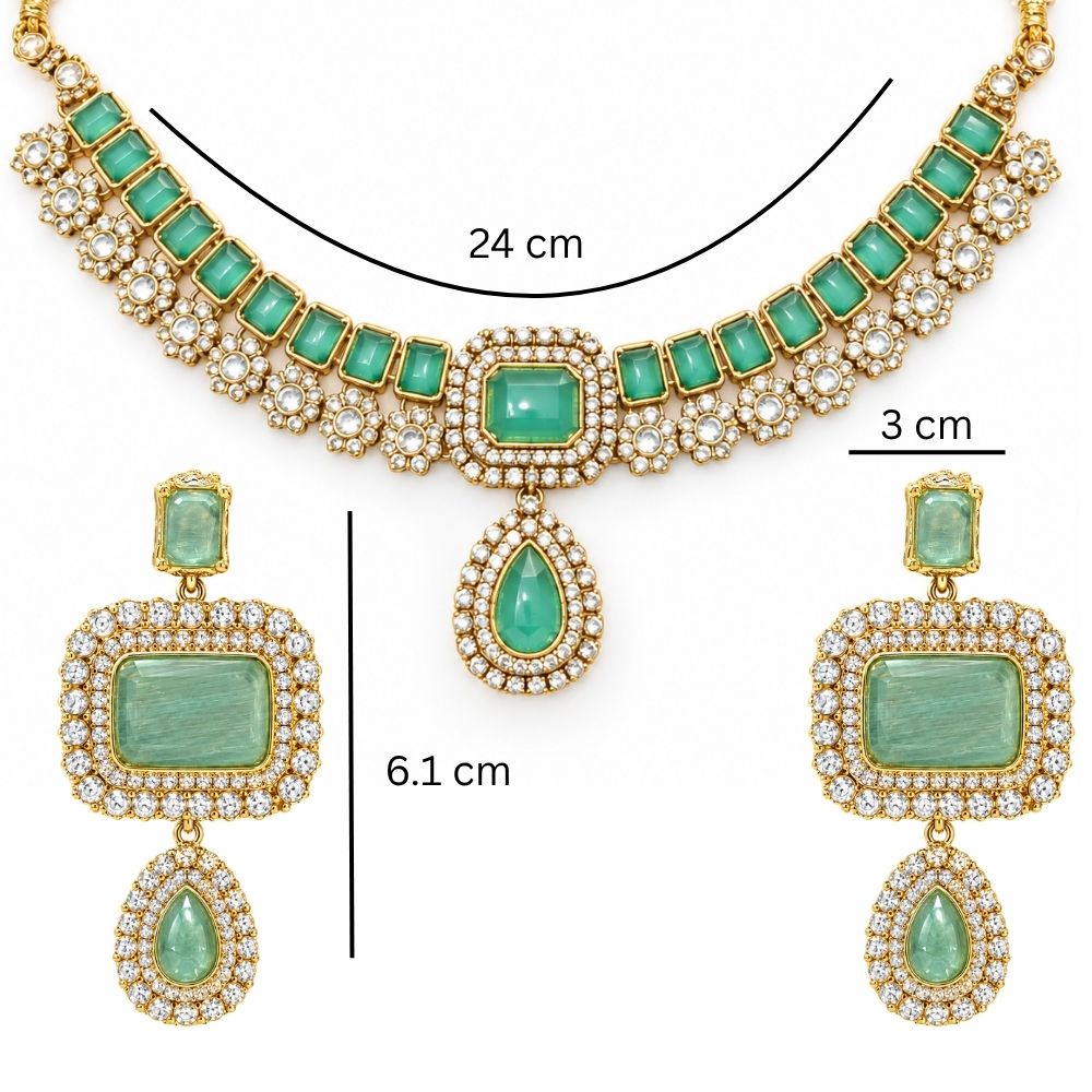 Asha- Sky Blue Stone Necklace Set with Maang Tikka