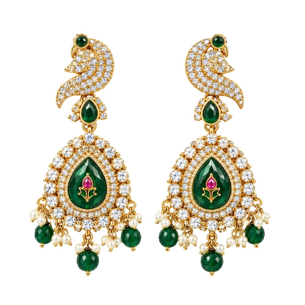 chandika- Green Layered Kundan Necklace Set with Maang Tikka