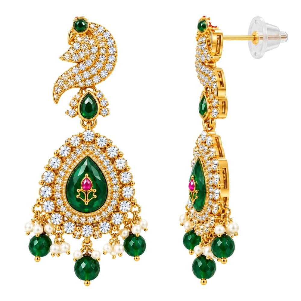 chandika- Green Layered Kundan Necklace Set with Maang Tikka