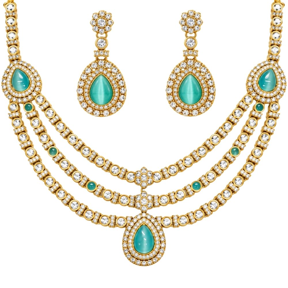 Mrinalika- Sky Blue Three-Layer Necklace Set