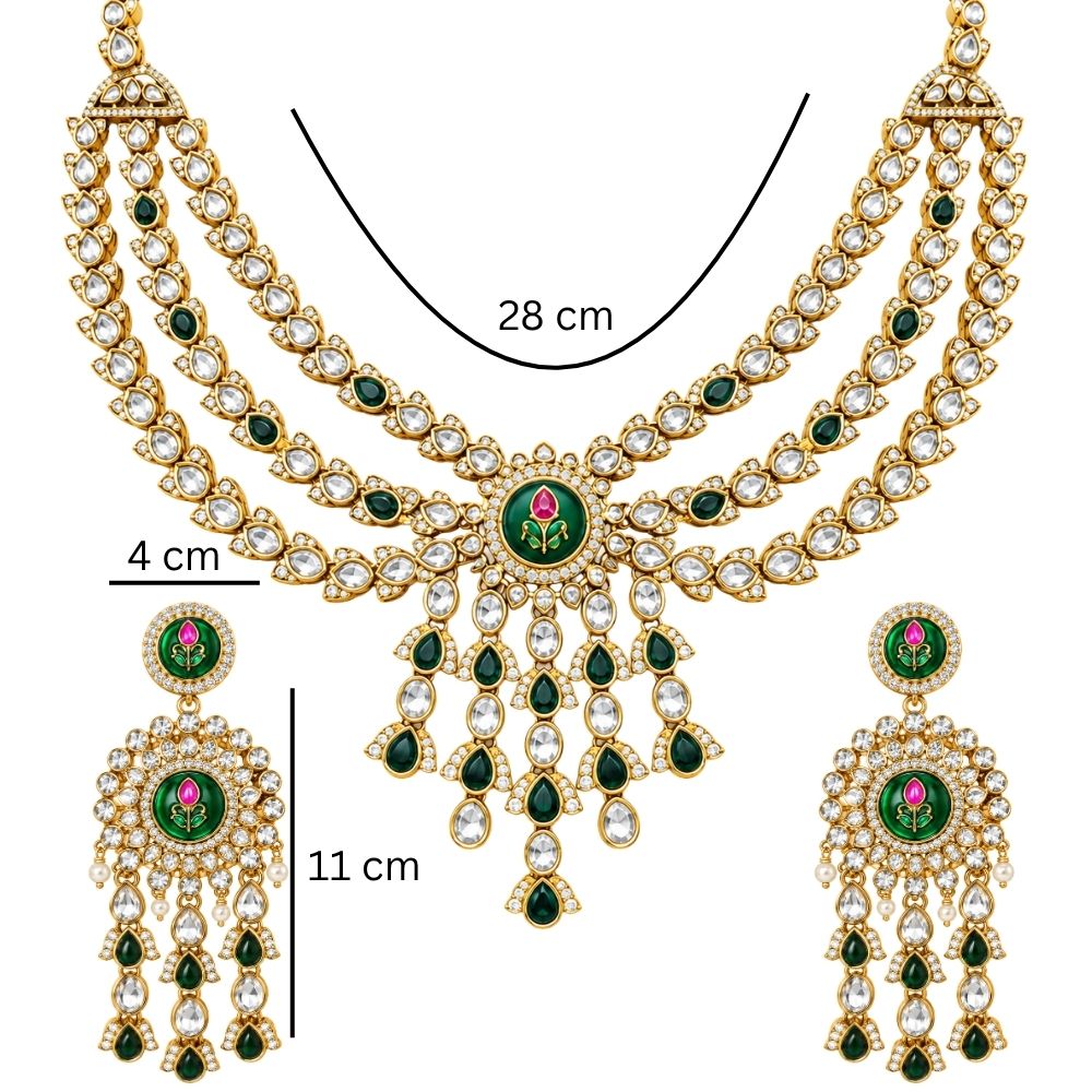 Ishvika- Green Three-Layer Kundan Necklace Set