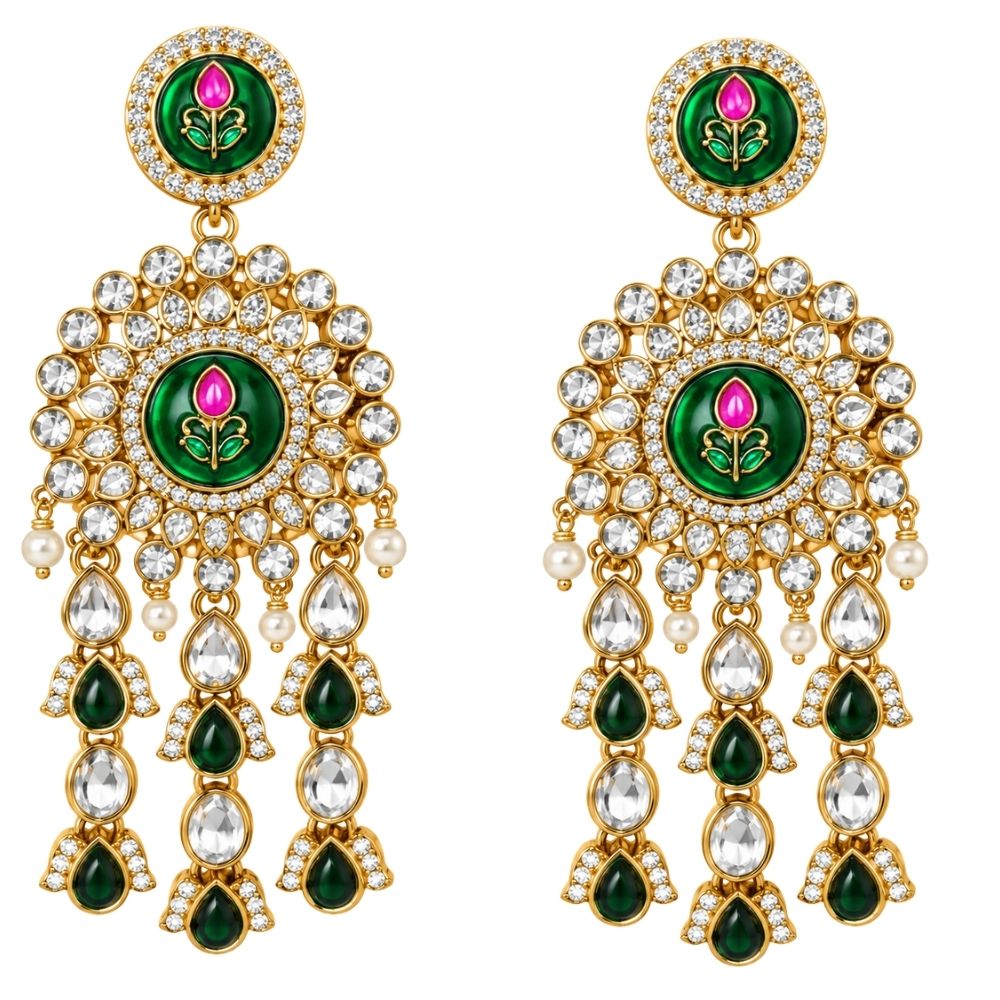 Ishvika- Green Three-Layer Kundan Necklace Set