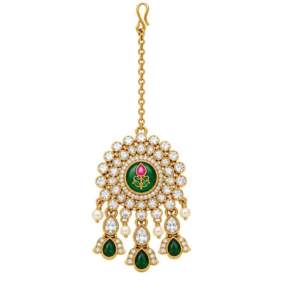Ishvika- Green Three-Layer Kundan Necklace Set