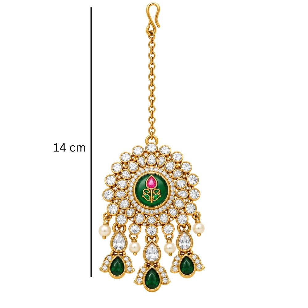 Ishvika- Green Three-Layer Kundan Necklace Set