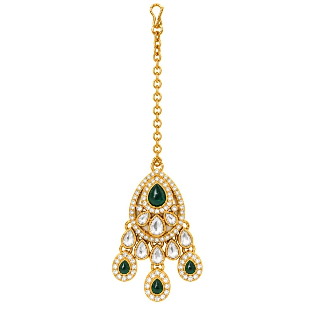 Tarunika- Green Teardrop Kundan Necklace set