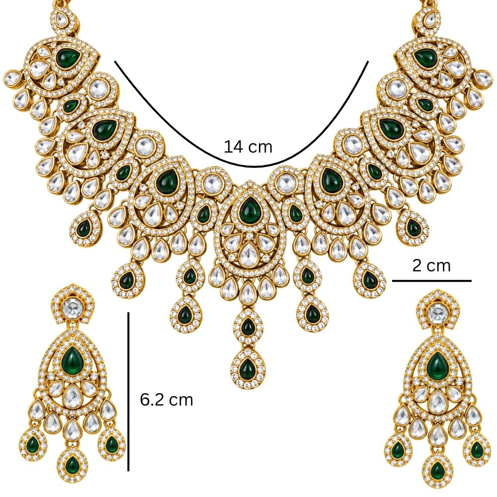 Tarunika- Green Teardrop Kundan Necklace set