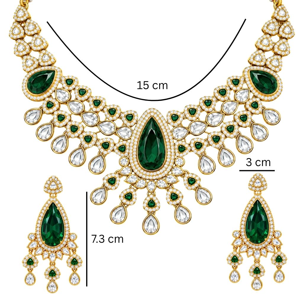 Vamika- Green Teardrop Kundan Choker Set