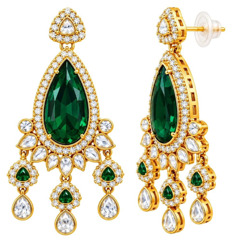 Vamika- Green Teardrop Kundan Choker Set