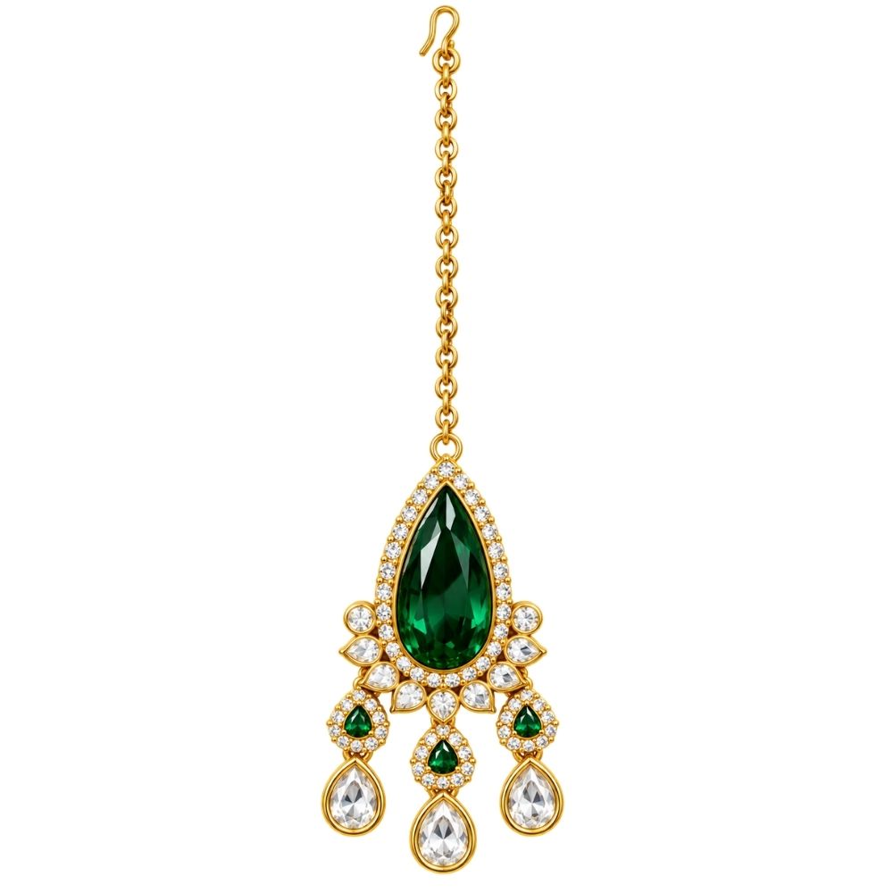Vamika- Green Teardrop Kundan Choker Set