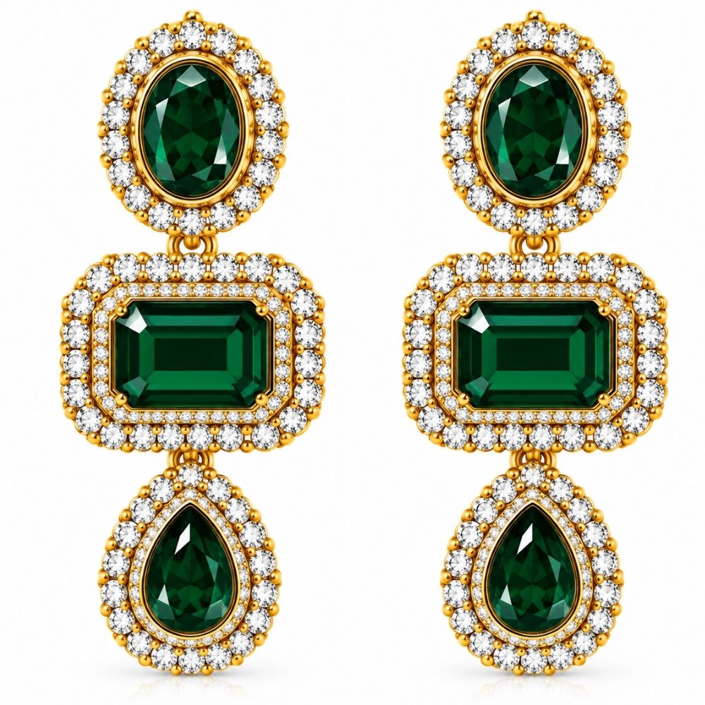 Pranika- Green Three-Layer Stone Necklace Set