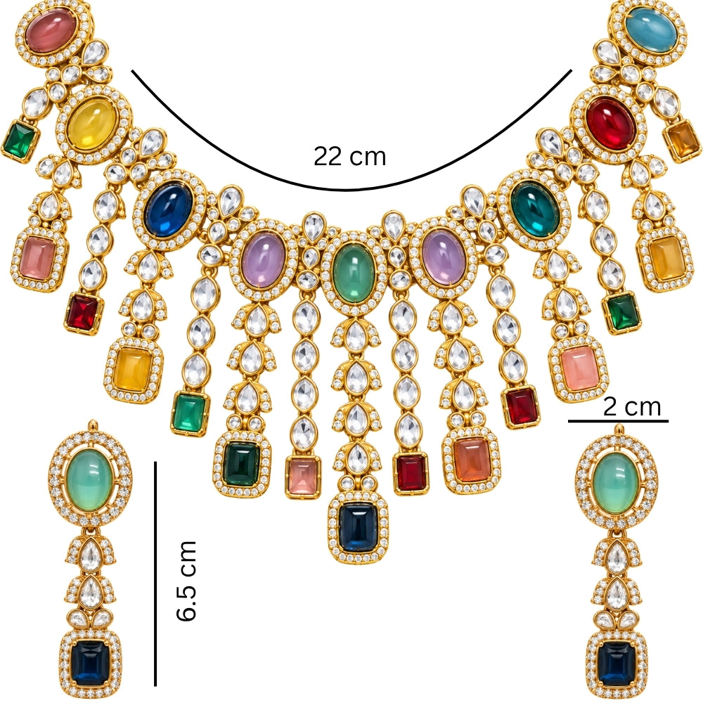 Radhika- Multicolour Kundan Fringe Necklace Set