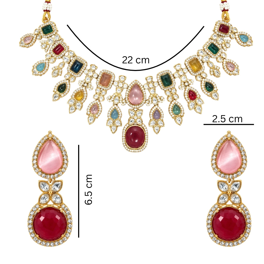 Sharvani- Multicolour Kundan-Style Necklace Set
