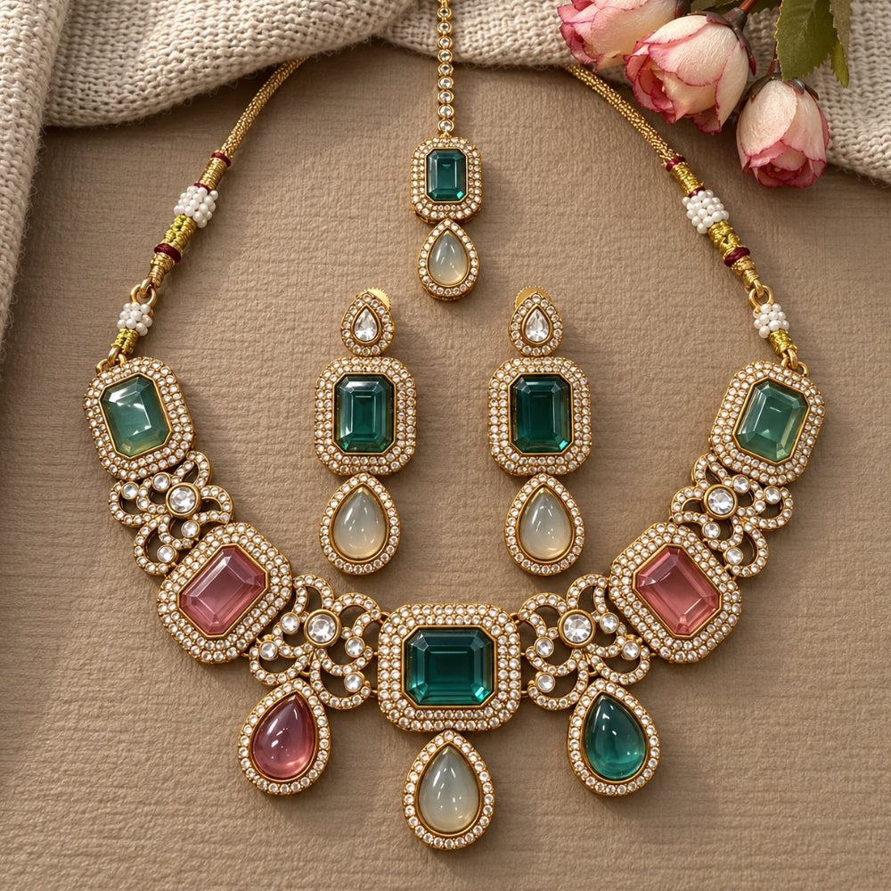 charvika- Multicolour Rectangular Stone Choker Set