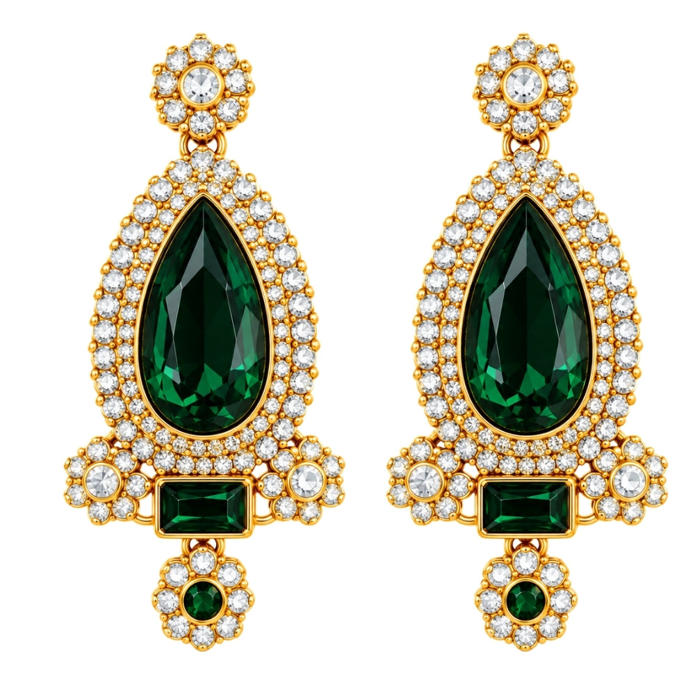 vrinya-Green Double-Layer Kundan Necklace Set
