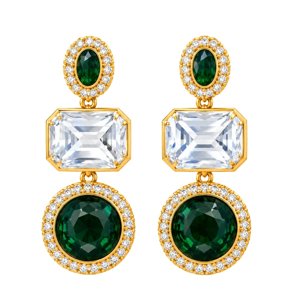 Title: Varnika - Green Geometric Kundan Stone Necklace Set