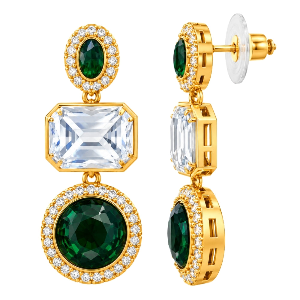Title: Varnika - Green Geometric Kundan Stone Necklace Set