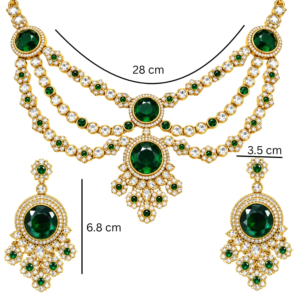 Shrinika - Green Three-Layer Floral Kundan Necklace Set