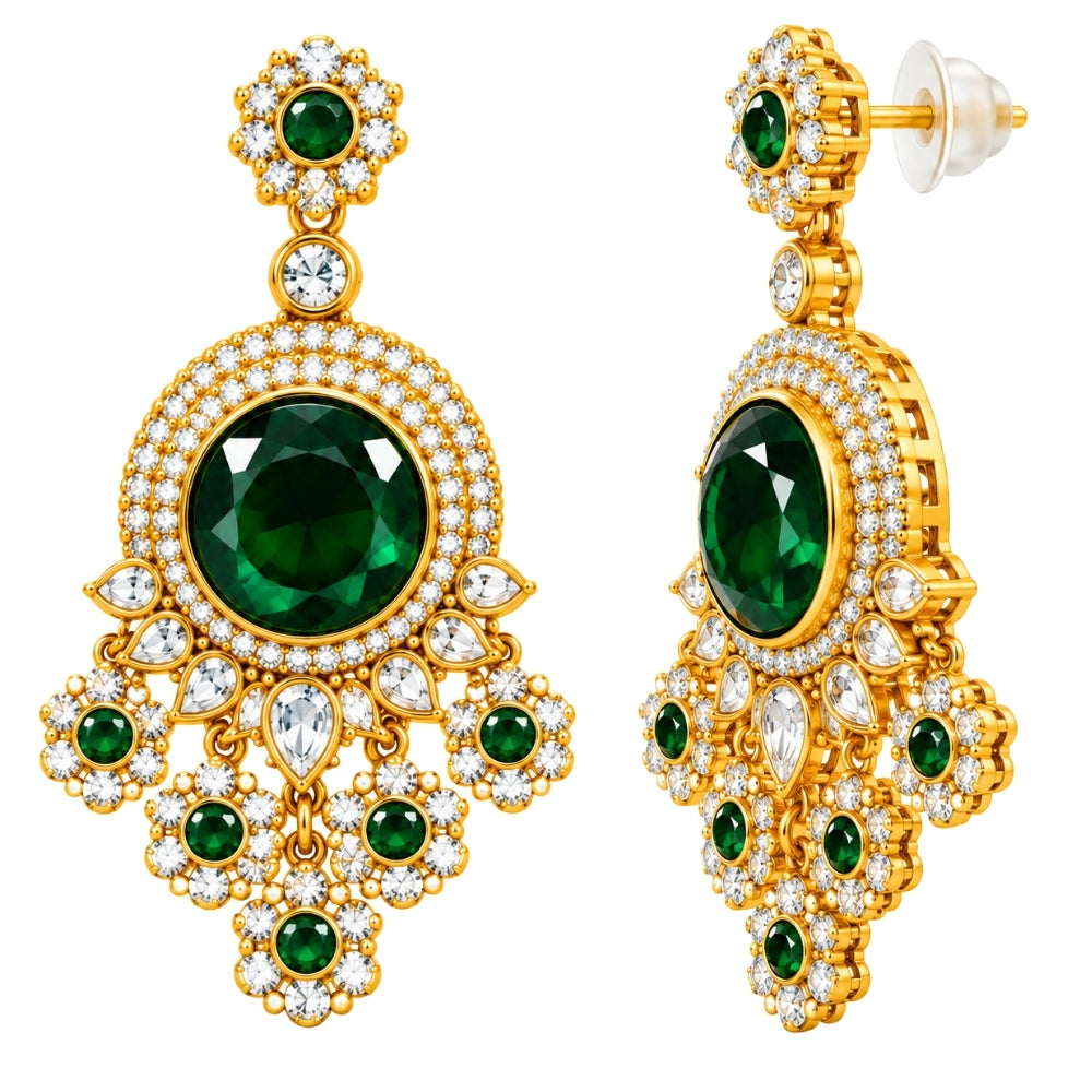 Shrinika - Green Three-Layer Floral Kundan Necklace Set