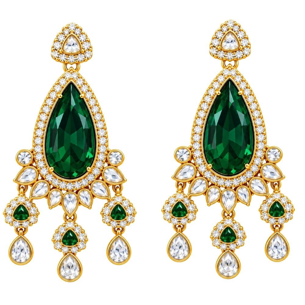 Aishvika - Green Teardrop Kundan Stone Necklace Set