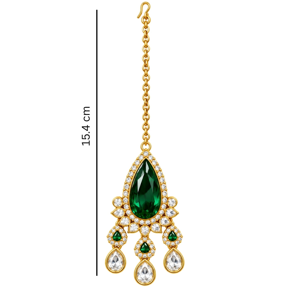 Aishvika - Green Teardrop Kundan Stone Necklace Set