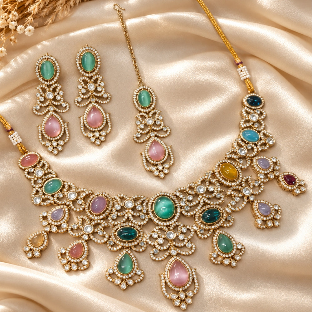 Manasvika -multi colour Kundan studded Necklace Set