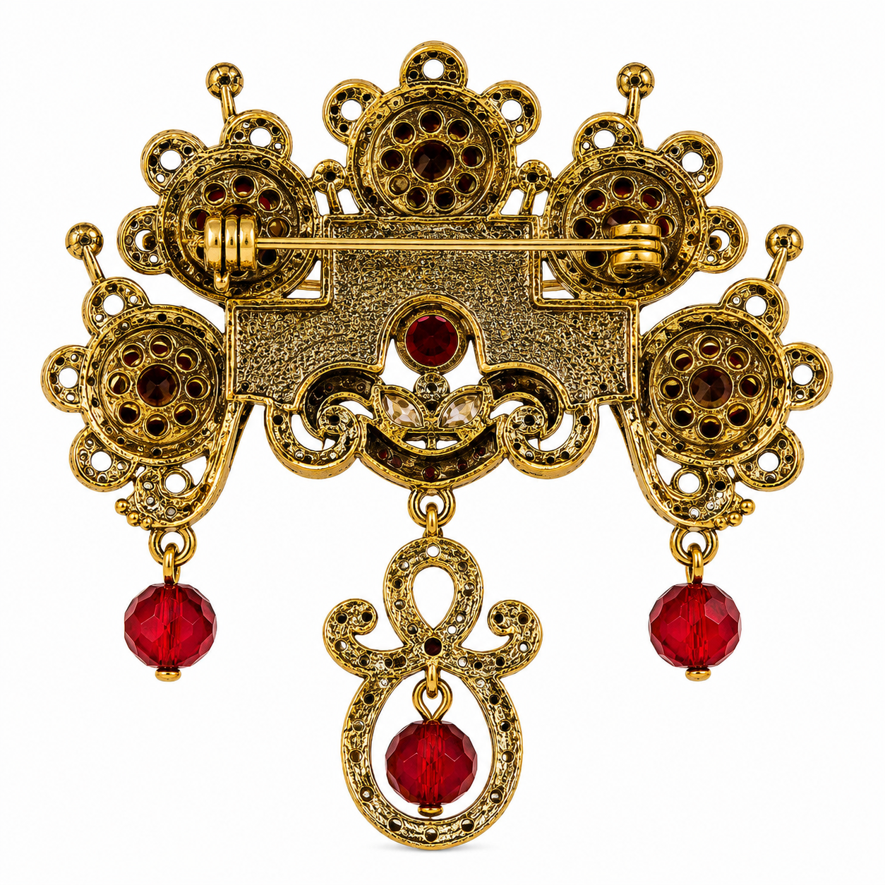 Eerav- Red Stone Studded American Diamond Style Brooch for Men & Women