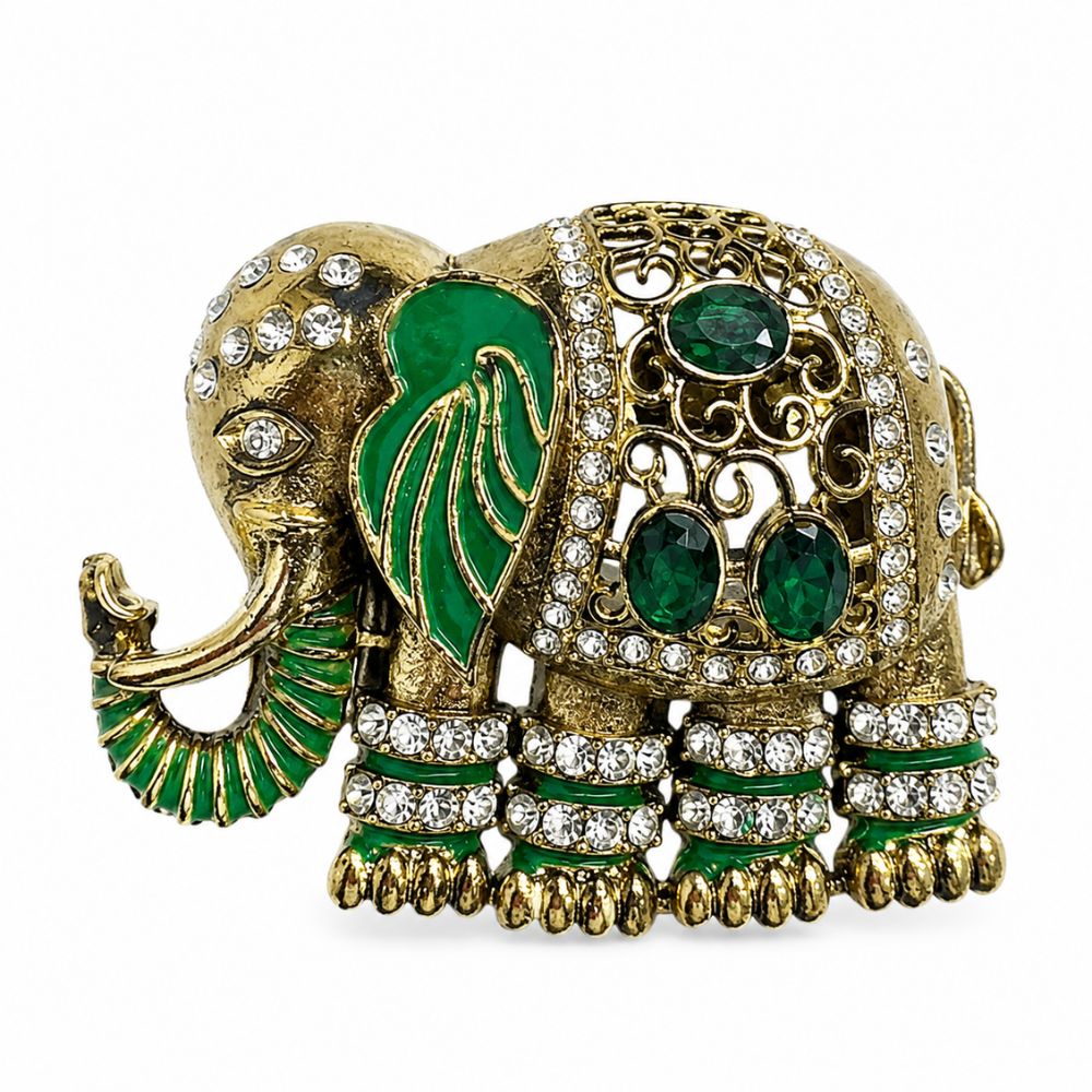 Shivrath- Green stone Elephant Design Brooch